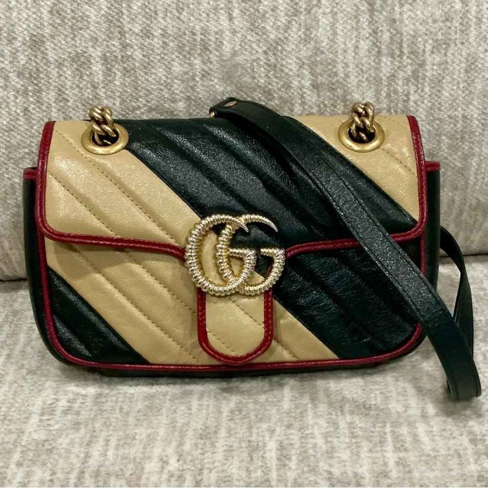 ✨💎RARE💎✨GUCCI Marmont Multicolor Leather Flap Chain Bag w/Dusty and Gift! - Picture 2 of 14